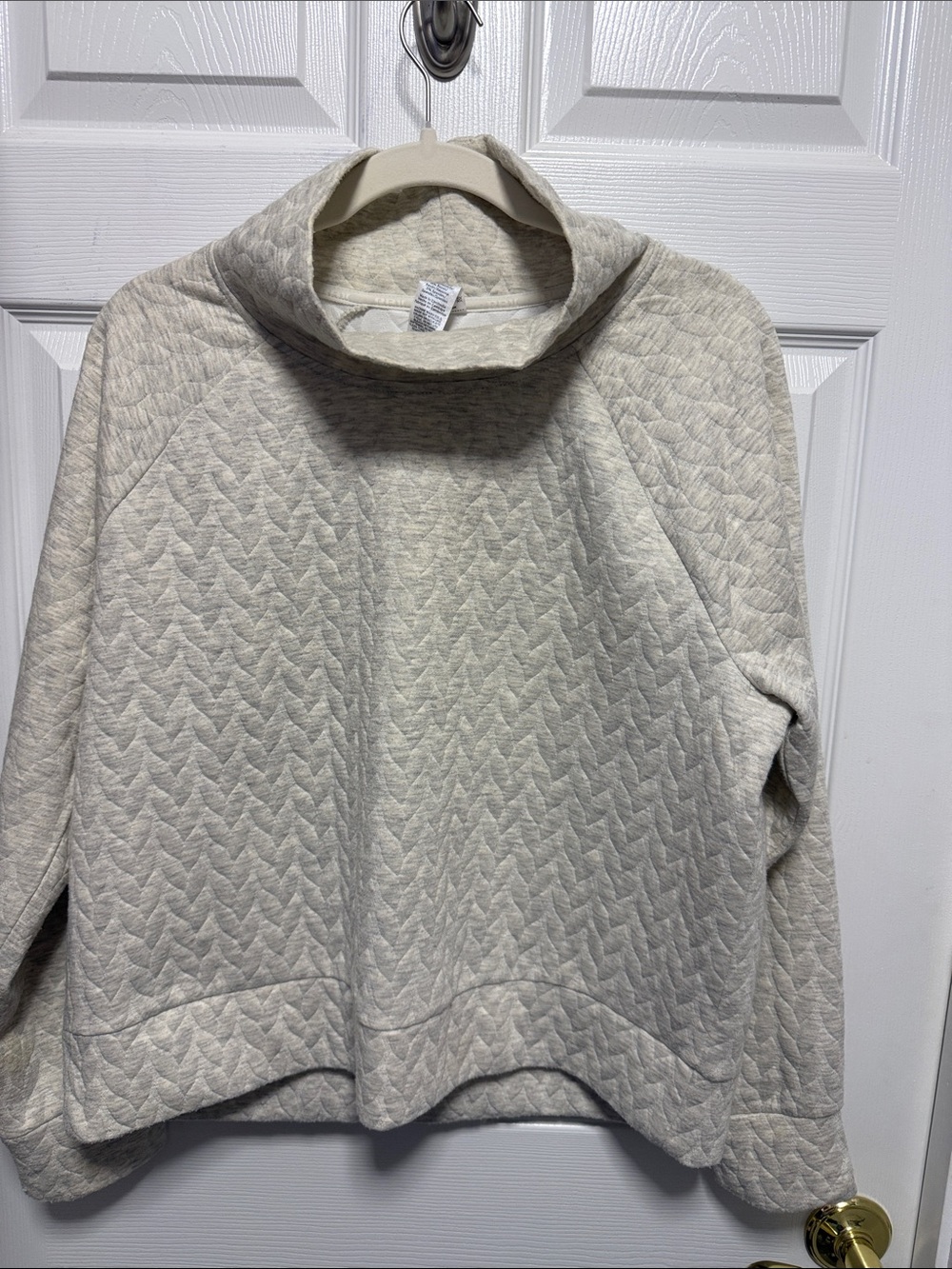 RBX Quilted Cowl Neck Pullover - Cream Heather